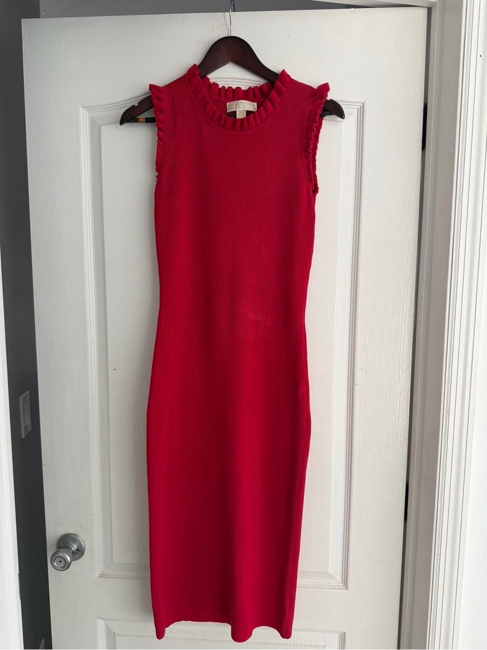 MICHAEL Michael Kors Red Sleeveless Ruffle-Trim Knit Midi Dress